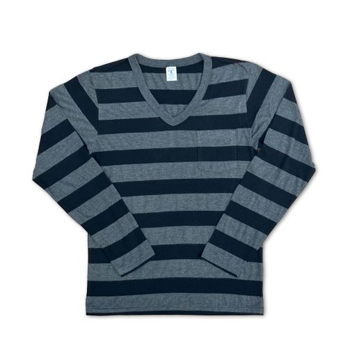 Big Stripe L/S V/N Tee w/PKT / Black/Charcoal