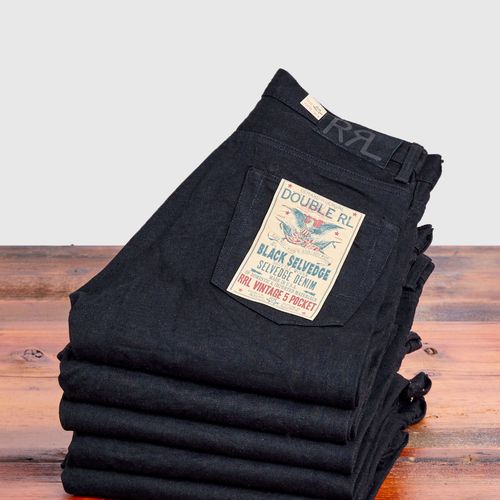 14oz Rinsed Black Selvedge Denim - Full Straight Fit