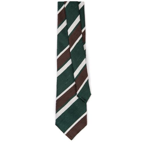 Bigi Shantung Silk Stripe Tie: Green/Brown