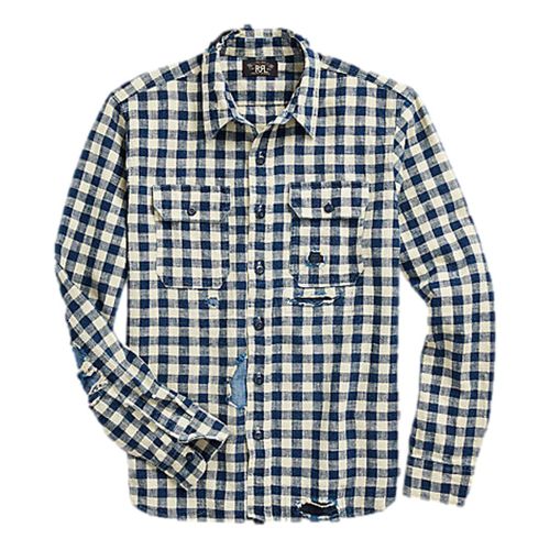 Indigo Checked Linen-Cotton Workshirt Indigo Cream