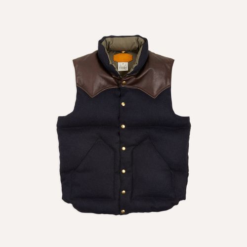 Rocky Mountain Featherbed for Drake's Navy Harris Tweed Leather Christy Down Vest