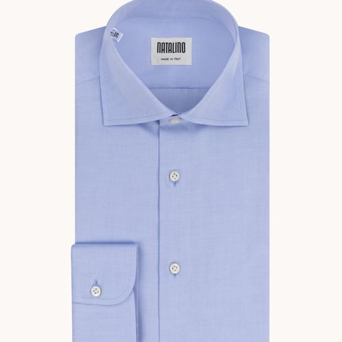 Spread Collar Shirt - Light Blue Cotton Poplin