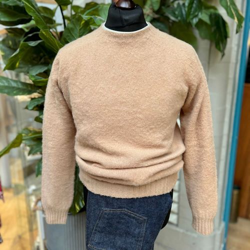 Harley Of Scotland Brushed Wool Crew Neck- Cashew