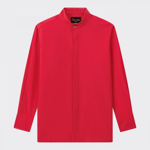 Band Collar Shirt : Red