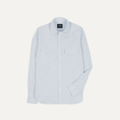 Light Blue Stripe Cotton Oxford Two-Pocket Western Shirt