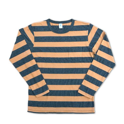 Big Stripe L/S C/N Tee w/PKT / A.Brown/Charcoal