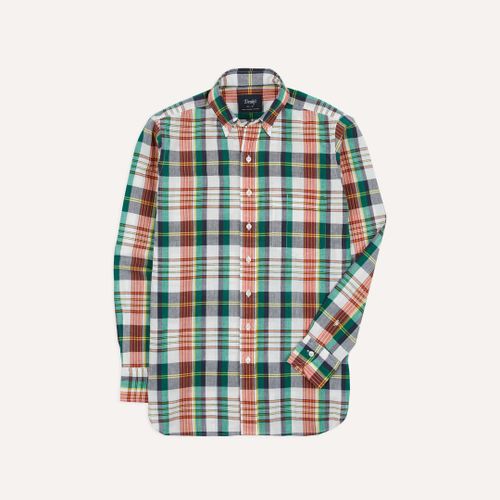 Blue and Red Madras Check Cotton Button-Down Shirt