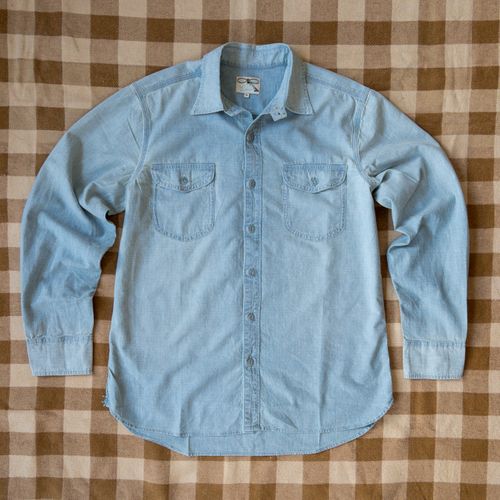 Chambray Workshirt - Distressed and Sunfaded Indigo