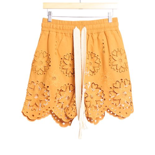 Jamie Drawstring Short Floral Broderie Anglais Orange