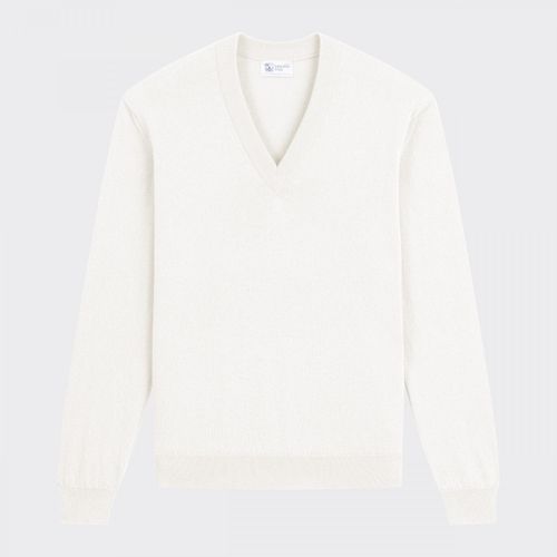 Cashmere V-neck Sweater : Polar White