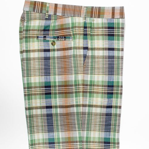 Cotton Madras Shorts - Green/brown/navy/orange/white