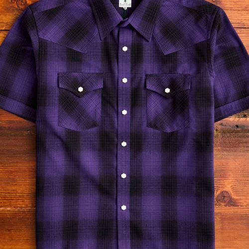 Ombre Plaid Western Shirt in Black