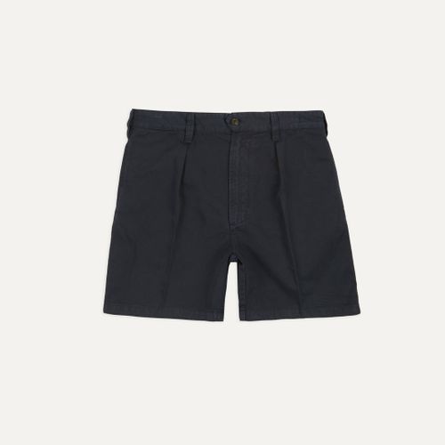 Navy Cotton Twill Single-Pleat Shorts