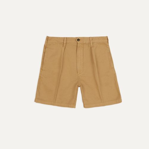 Sand Cotton Twill Single-Pleat Shorts