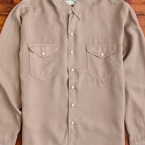 Tencel Gabardine Pearl Snap Shirt in Nutmeg