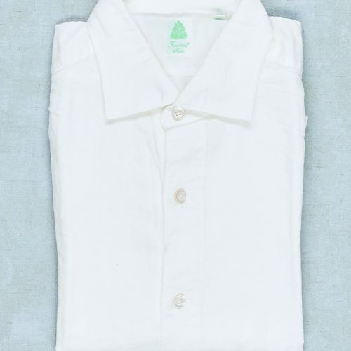 Finamore White Cotton/Linen Spread Collar Sport Shirt (NOS)