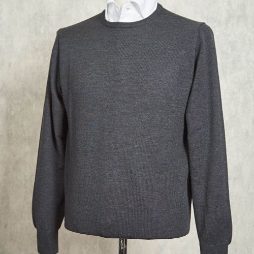 Ascot Chang Dark Grey Extra-Fine Merino Wool Round Neck Sweater (NOS)