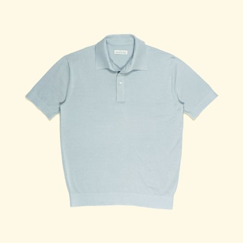 Superfine Knitted Short Sleeve Polo - Powder BlueSuperfine Knitted Short Sleeve Polo - Powder Blue