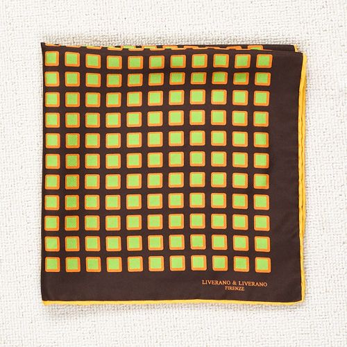 Liverano & Liverano Brown with Green/Orange Square Silk Pocket Square (Pre-Owned)