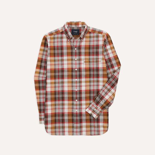 Brown and Red Madras Check Cotton Button-Down Shirt