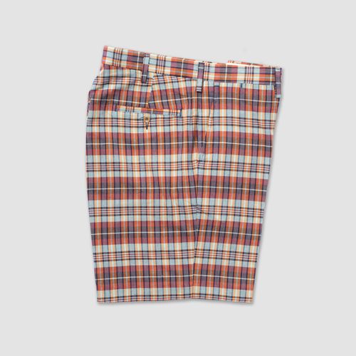 Cotton Madras Shorts - Red/navy/orange