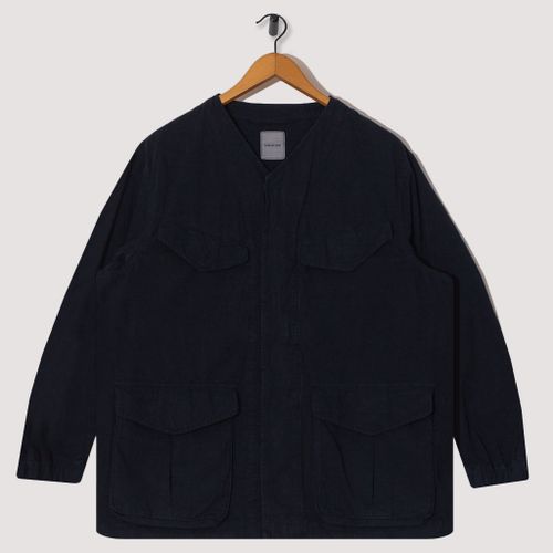 Collarless Fatigue Jacket - Navy