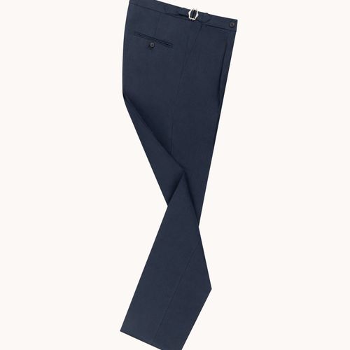 Single Pleat Trouser - Navy Linen