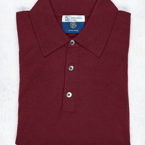 Johnstons of Elgin Burgundy Merino Wool Long Sleeve Polo (NOS)