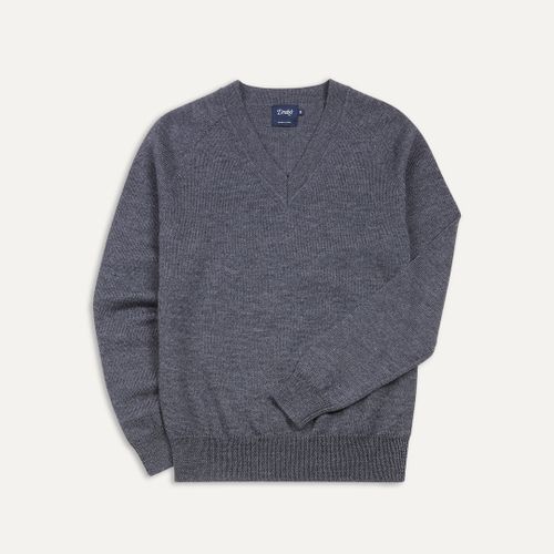 Grey Merino Wool V Neck Jumper