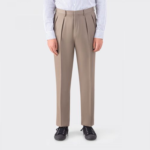 Pleated Cavalry Twill Trousers : Greige