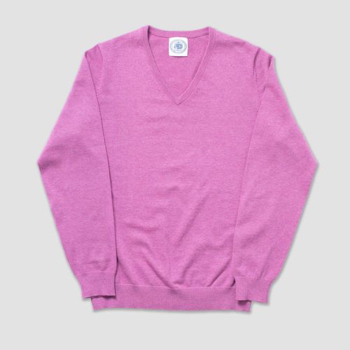 Cotton Cashmere V-neck Sweater - Purple