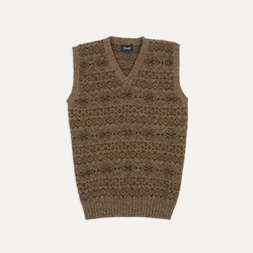 Light Brown Fair Isle Lambswool Sleeveless V-Neck Jumper