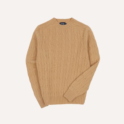 Light Brown Brushed Shetland Cable Knit Crew Neck Jumper