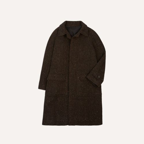 Brown Herringbone Wool Raglan Coat