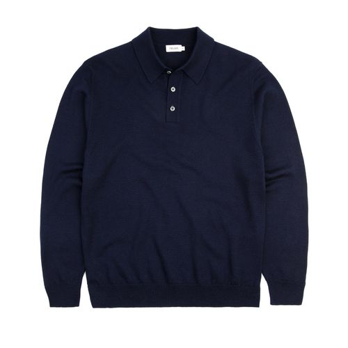 Trunk Enford Merino Knit Long Sleeve Polo Shirt: Navy