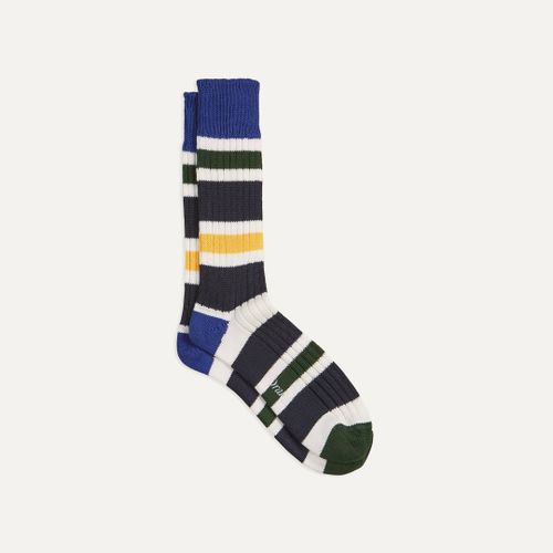 Blue and Yellow Cotton Striped Sports Socks