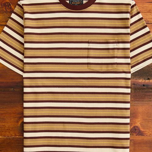 Multistripe Pocket T-Shirt in Light Brown