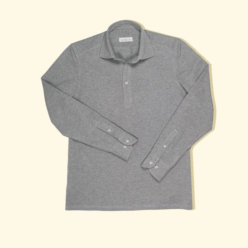 Pique Long Sleeve Spread Collar Polo - Heather GreyPique Long Sleeve Spread Collar Polo - Heather Grey