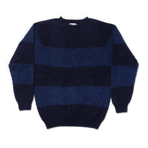 Shaggy Dog Sweater Tonal Block Stripe Navy/starlight Blue- Trim Fit