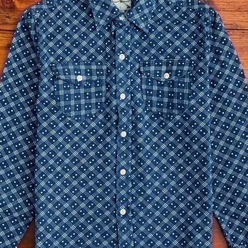 Indigo Discharge Diamond Flannel Shirt in Rinsed Indigo