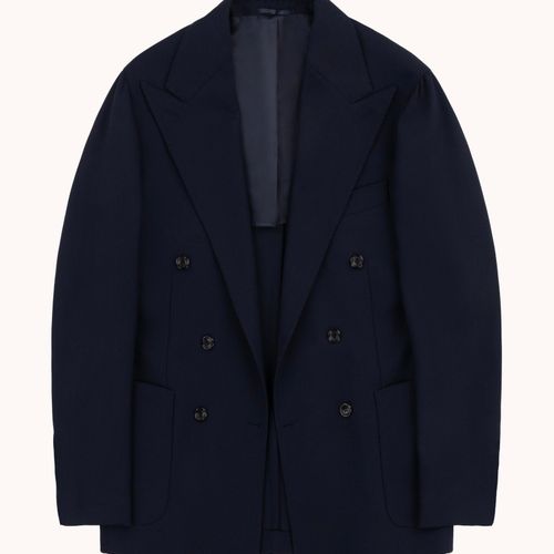 Double Breasted Sport Jacket - Navy Mock Leno Wool Hopsack