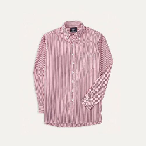 Red Narrow Stripe Cotton Poplin Button-Down Shirt