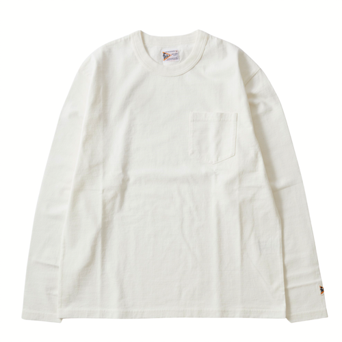 Felco Long Sleeved Binder Neck Crew Pocket Tee- White