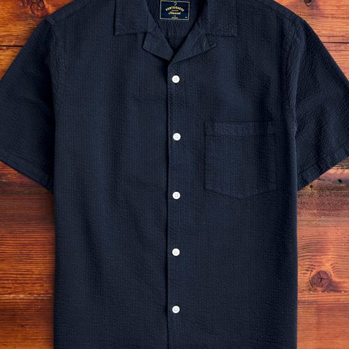 Atlantico Camp Collar Button-Up Shirt in Navy