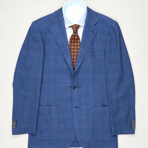 Ring Jacket AMJ01 Blue Water Linen Check Sport Coat (Pre-Owned)