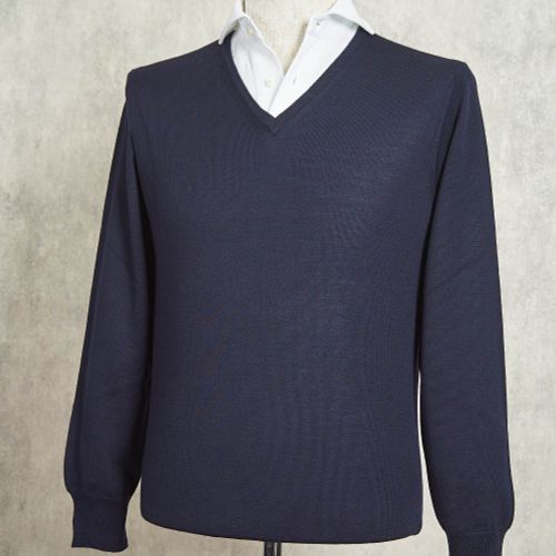 Ascot Chang Navy Extra-Fine Merino Wool V-Neck Sweater (NOS)