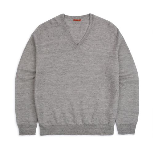 Barena Vignal Slissa Cotton Linen V-Neck Sweater: Grey