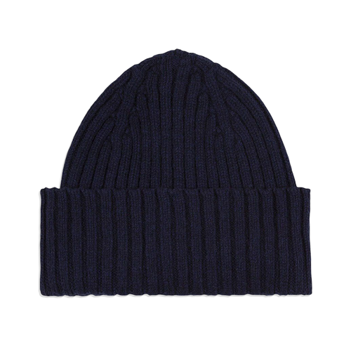 Drake’s Lambswool Ribbed Knit Beanie- Navy