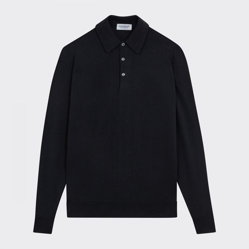 Merino Wool Long Sleeves Polo Shirt : Black