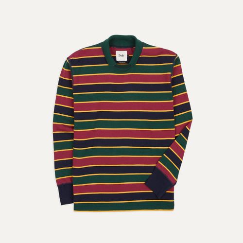 Green and Red Stripe Mock Collar Long-Sleeve Jersey